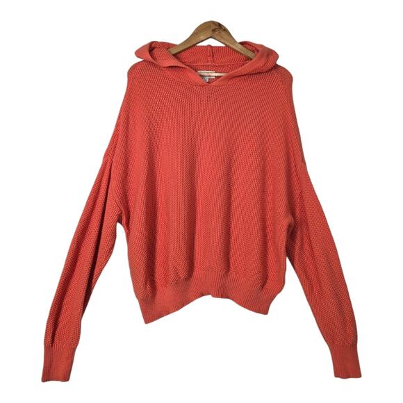 Lucky Brand Hooded Pullover Sweater Sz XL Coral Orange Knit Long Sleeve Slouchy - Picture 1 of 14